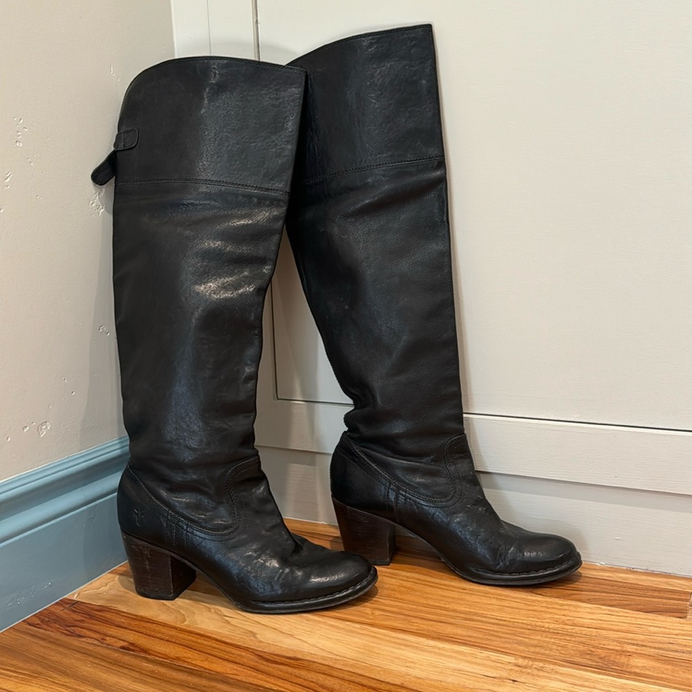 Frye Black Over the Knee Boots with Classic Riding Style